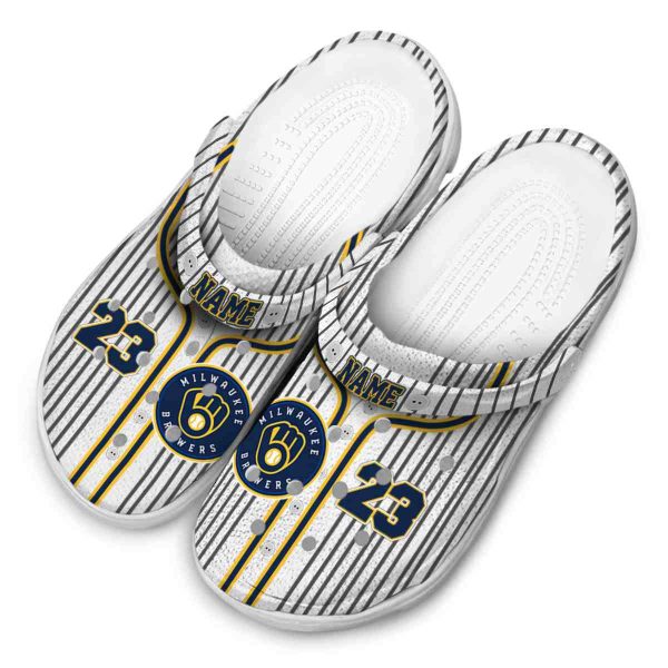 Customized Milwaukee Brewers Pinstripe Pattern Crocs Trendy