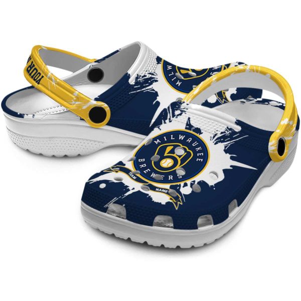 Customized Milwaukee Brewers Splatter Pattern Crocs Latest Model