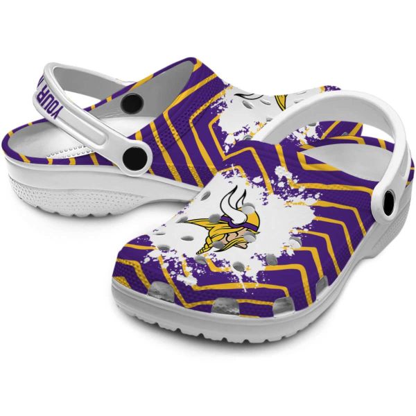 Customized Minnesota Vikings Zigzag Paint Burst Crocs Latest Model