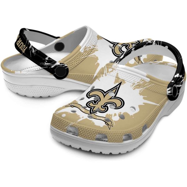 Customized New Orleans Saints Splatter Pattern Crocs Latest Model