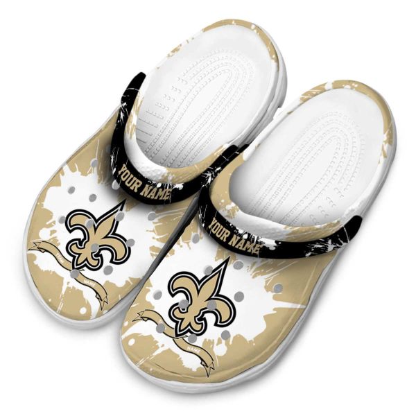 Customized New Orleans Saints Splatter Pattern Crocs Trendy