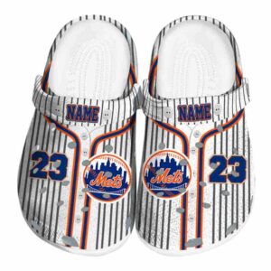Customized New York Mets Pinstripe Pattern Crocs Best selling