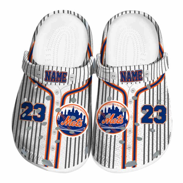 Customized New York Mets Pinstripe Pattern Crocs Best selling