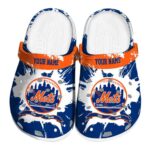 Customized New York Mets Splatter Pattern Crocs Best selling