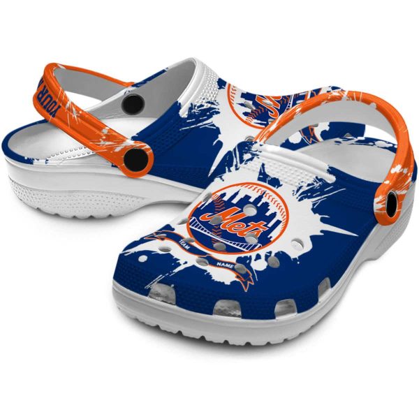 Customized New York Mets Splatter Pattern Crocs Latest Model