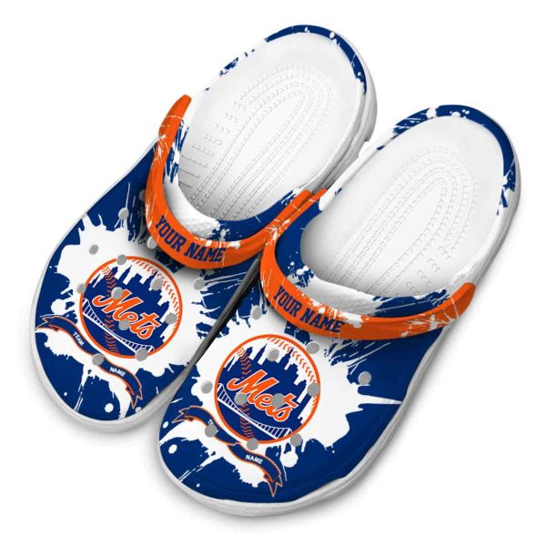 Customized New York Mets Splatter Pattern Crocs Trendy