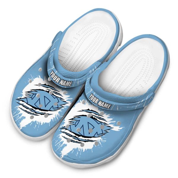Customized North Carolina Tar Heels Splash Motif Background Crocs Trendy