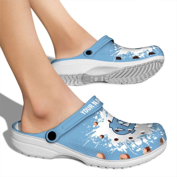 Customized North Carolina Tar Heels Splatter Background Crocs High quality