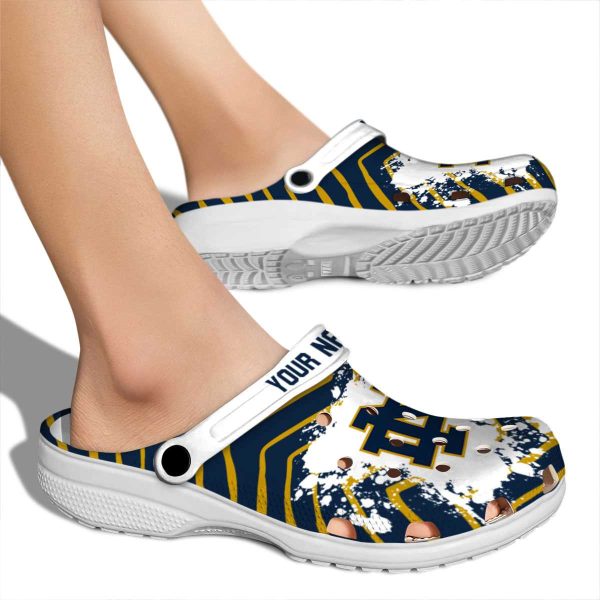 Customized Notre Dame Fighting Irish Zigzag Paint Burst Crocs High quality