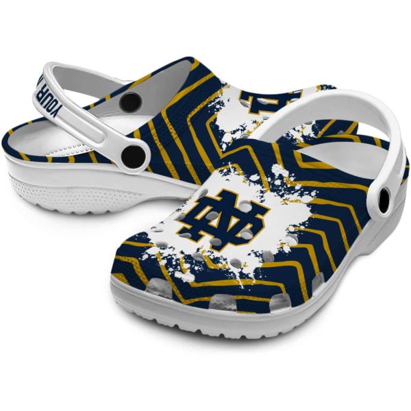 Customized Notre Dame Fighting Irish Zigzag Paint Burst Crocs Latest Model