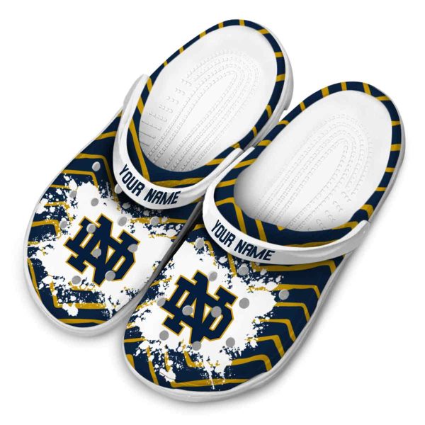 Customized Notre Dame Fighting Irish Zigzag Paint Burst Crocs Trendy