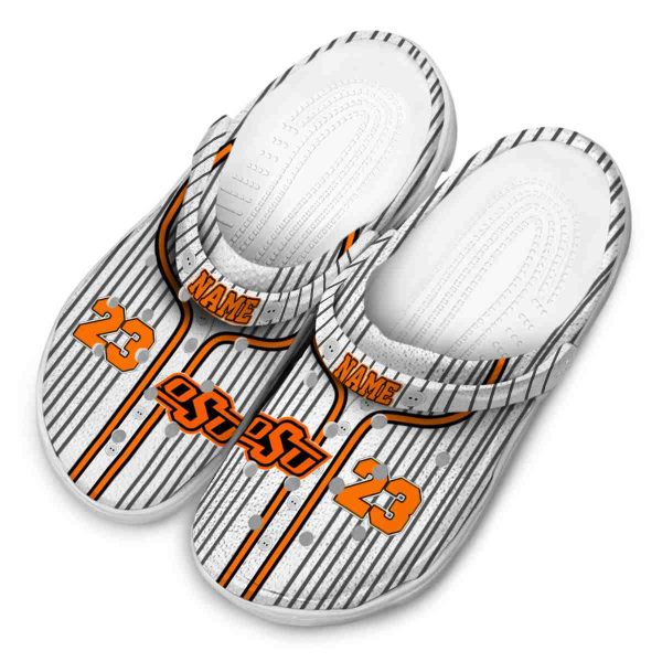 Customized Oklahoma State Cowboys Pinstripe Pattern Crocs Trendy