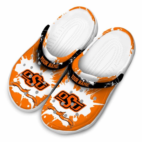 Customized Oklahoma State Cowboys Splatter Pattern Crocs Trendy