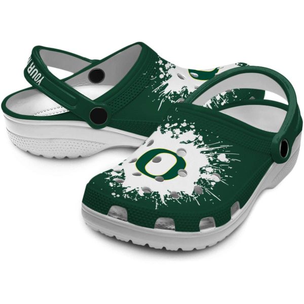 Customized Oregon Ducks Splatter Background Crocs Latest Model