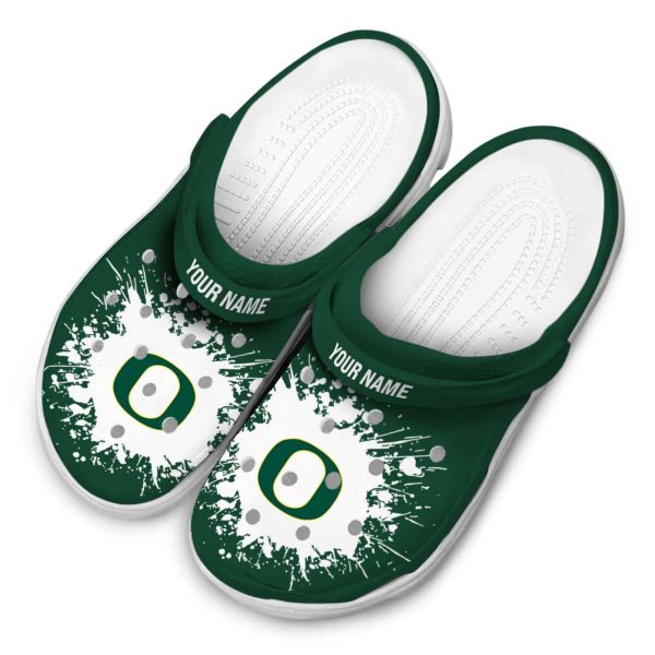 Customized Oregon Ducks Splatter Background Crocs Trendy