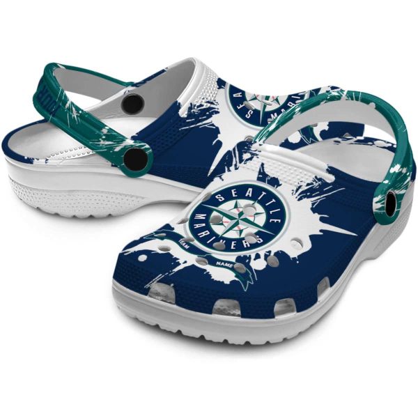 Customized Seattle Mariners Splatter Pattern Crocs Latest Model