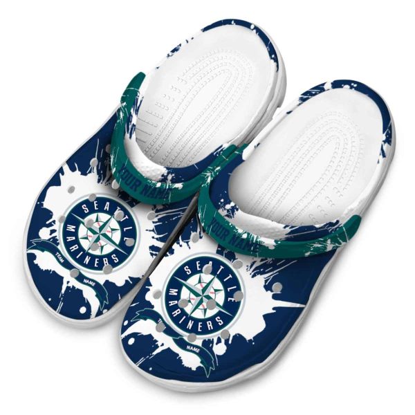 Customized Seattle Mariners Splatter Pattern Crocs Trendy