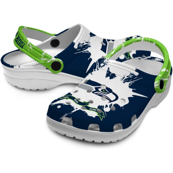 Customized Seattle Seahawks Splatter Pattern Crocs Latest Model