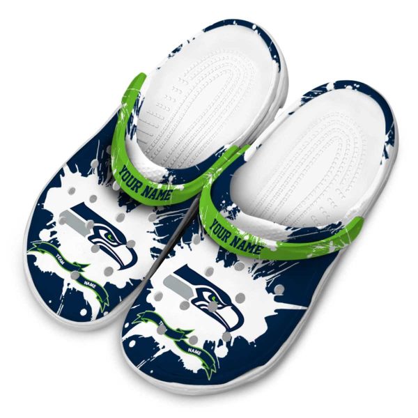 Customized Seattle Seahawks Splatter Pattern Crocs Trendy