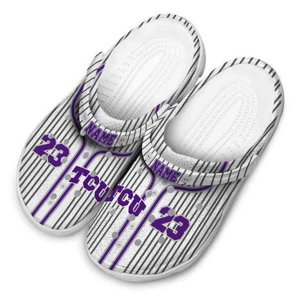 Customized TCU Horned Frogs Pinstripe Pattern Crocs Trendy