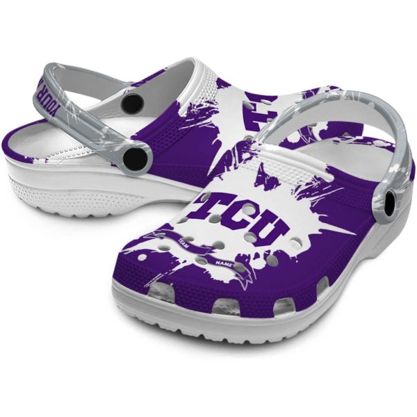 Customized TCU Horned Frogs Splatter Pattern Crocs Latest Model