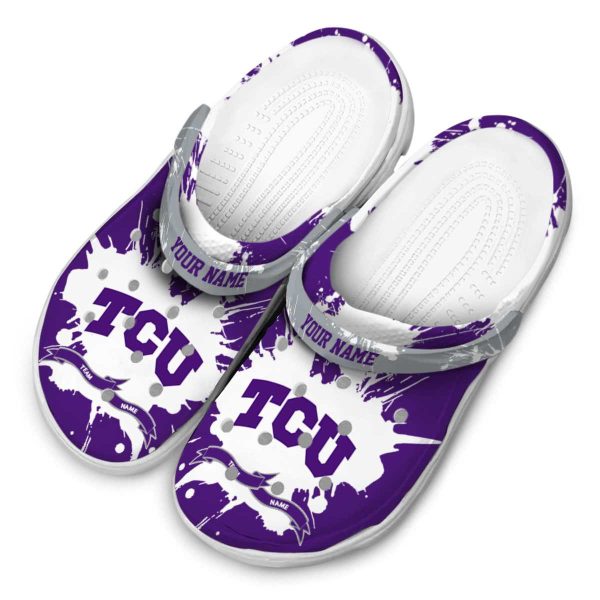 Customized TCU Horned Frogs Splatter Pattern Crocs Trendy