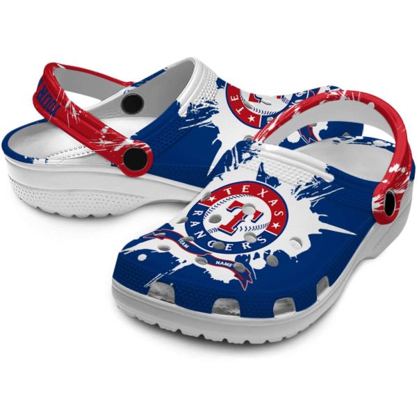 Customized Texas Rangers Splatter Pattern Crocs Latest Model