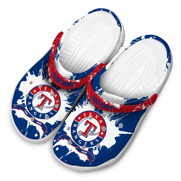 Customized Texas Rangers Splatter Pattern Crocs Trendy
