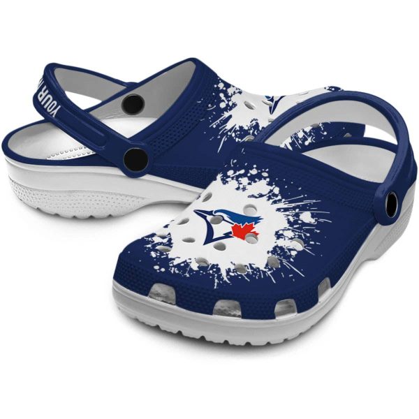 Customized Toronto Blue Jays Splatter Background Crocs Latest Model