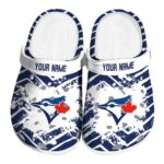 Customized Toronto Blue Jays Zigzag Paint Burst Crocs Best selling