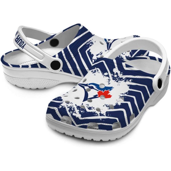 Customized Toronto Blue Jays Zigzag Paint Burst Crocs Latest Model