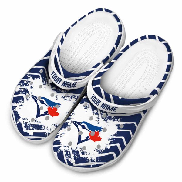 Customized Toronto Blue Jays Zigzag Paint Burst Crocs Trendy