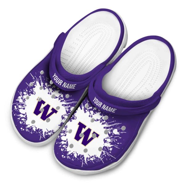 Customized Washington Huskies Splatter Background Crocs Trendy