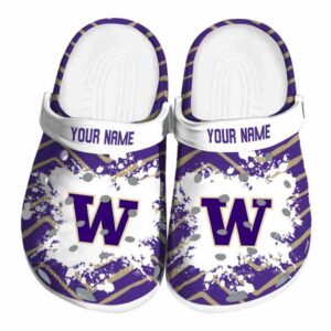 Customized Washington Huskies Zigzag Paint Burst Crocs Best selling