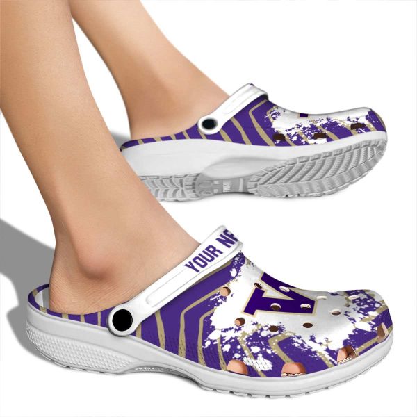 Customized Washington Huskies Zigzag Paint Burst Crocs High quality