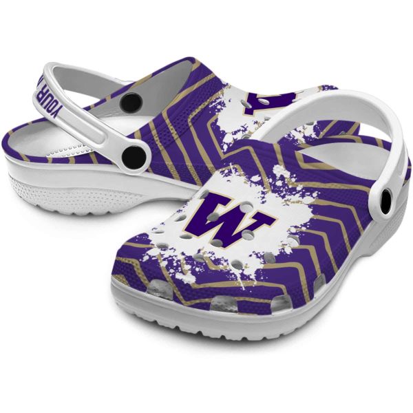 Customized Washington Huskies Zigzag Paint Burst Crocs Latest Model