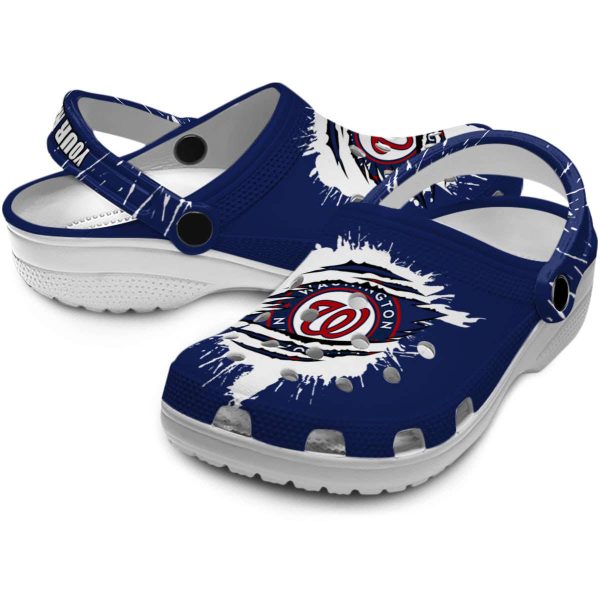 Customized Washington Nationals Splash Motif Background Crocs Latest Model