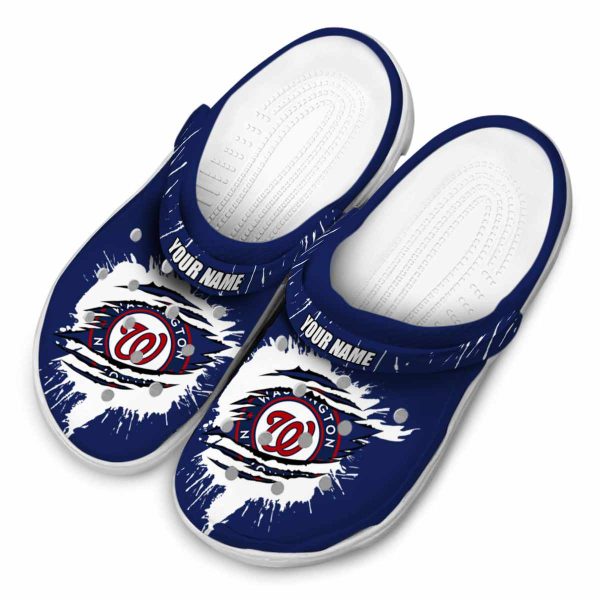 Customized Washington Nationals Splash Motif Background Crocs Trendy