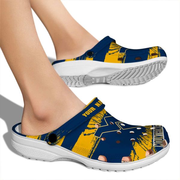 Customized West Virginia Mountaineers Paint Splatter Graphics Crocs High quality