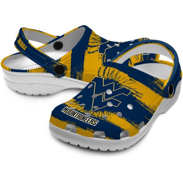 Customized West Virginia Mountaineers Paint Splatter Graphics Crocs Latest Model