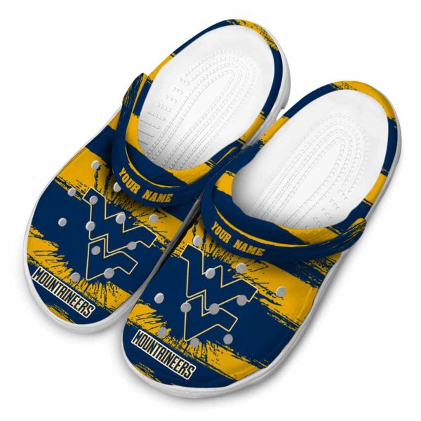 Customized West Virginia Mountaineers Paint Splatter Graphics Crocs Trendy