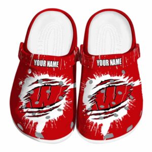 Customized Wisconsin Badgers Splash Motif Background Crocs Best selling