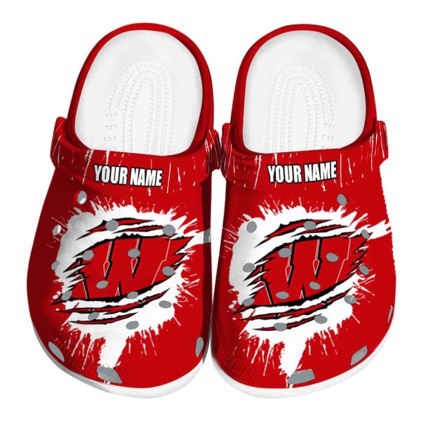 Customized Wisconsin Badgers Splash Motif Background Crocs Best selling