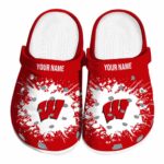 Customized Wisconsin Badgers Splatter Background Crocs Best selling