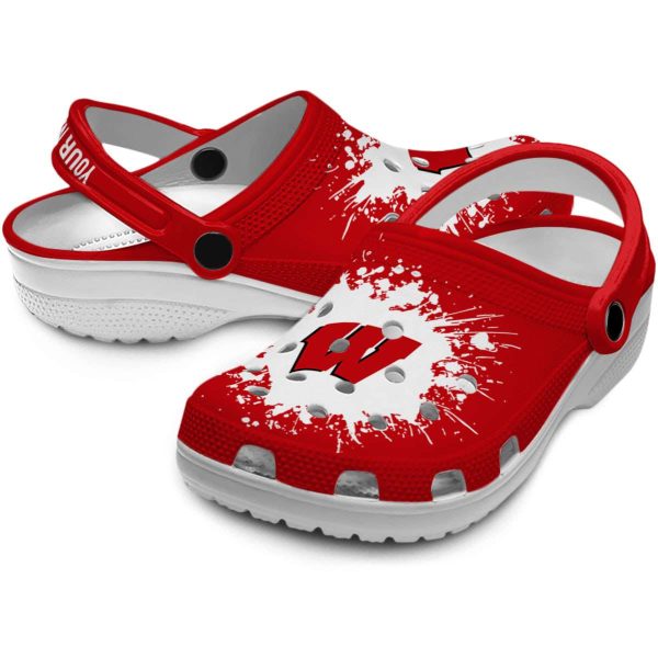 Customized Wisconsin Badgers Splatter Background Crocs Latest Model