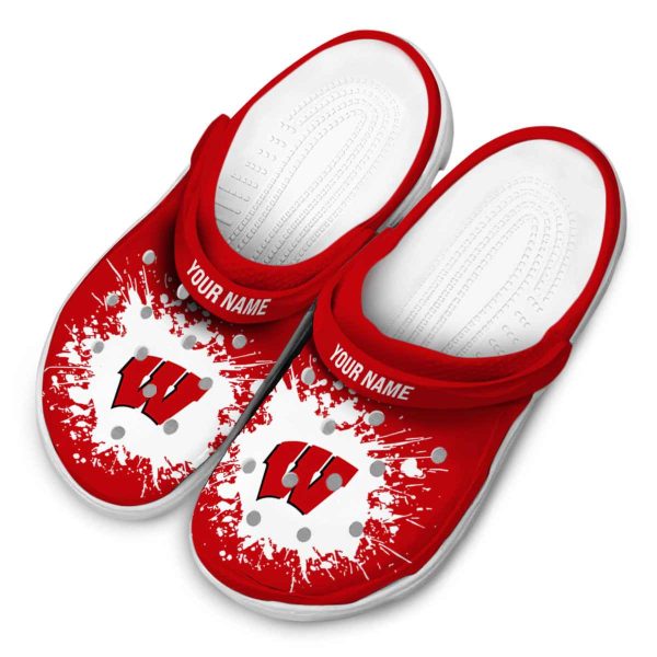 Customized Wisconsin Badgers Splatter Background Crocs Trendy