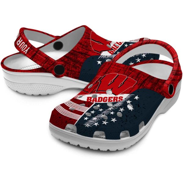 Customized Wisconsin Badgers Star Spangled Side Pattern Crocs Latest Model