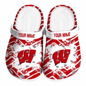 Customized Wisconsin Badgers Zigzag Paint Burst Crocs Best selling