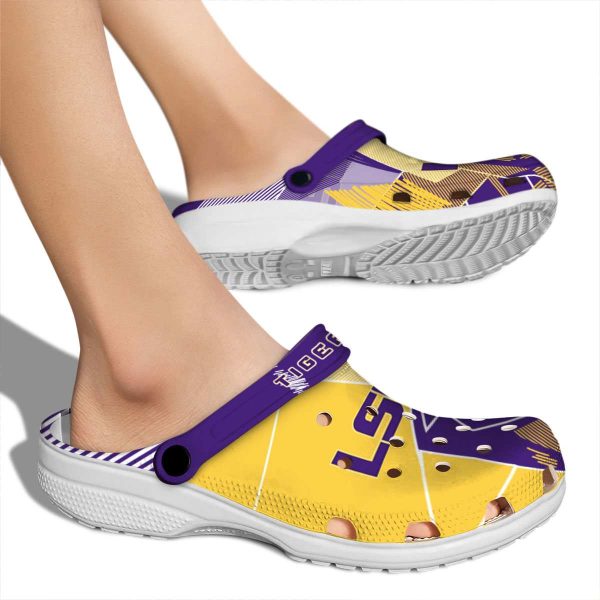 LSU Tigers Geometric Background Crocs High quality