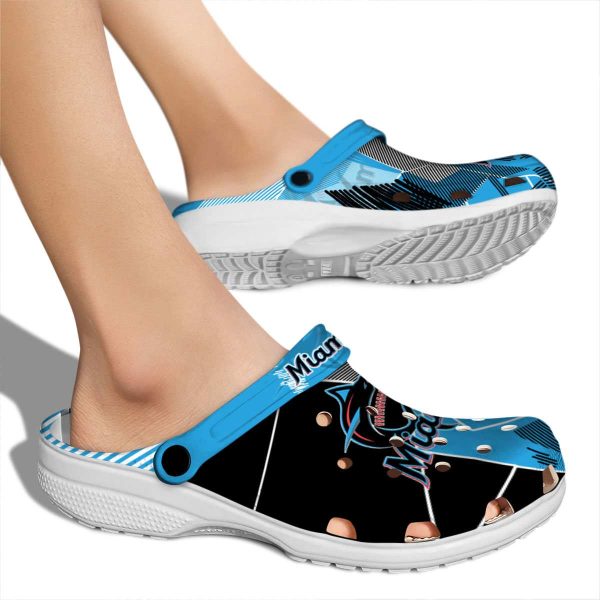 Miami Marlins Geometric Background Crocs High quality